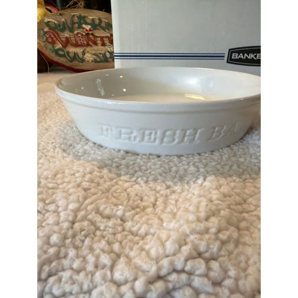 Our Table Simply White Fresh Baked Embossed Ceramic Pie Dish 9.5 Inch White